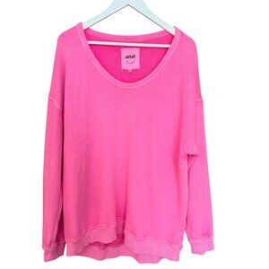 aerie Hot Pink Summer Daze Ribbed Oversized Crew Sweatshirt Women's size S